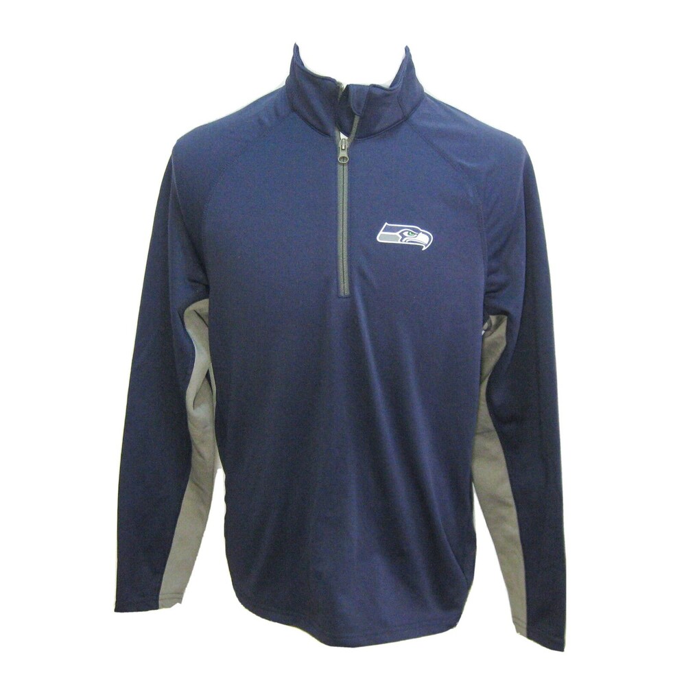 SEATTLE SEAHAWKS Mens OTS (Size Small) Blue Gray 1/4 Zip Sweatshirt Athletic Top